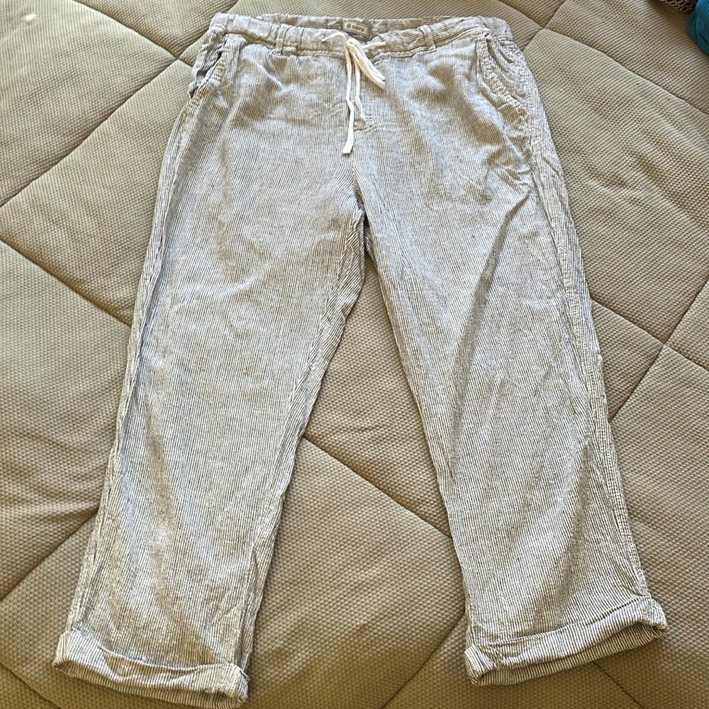 Susina Boho Striped Linen Blend Cropped Pants Medium